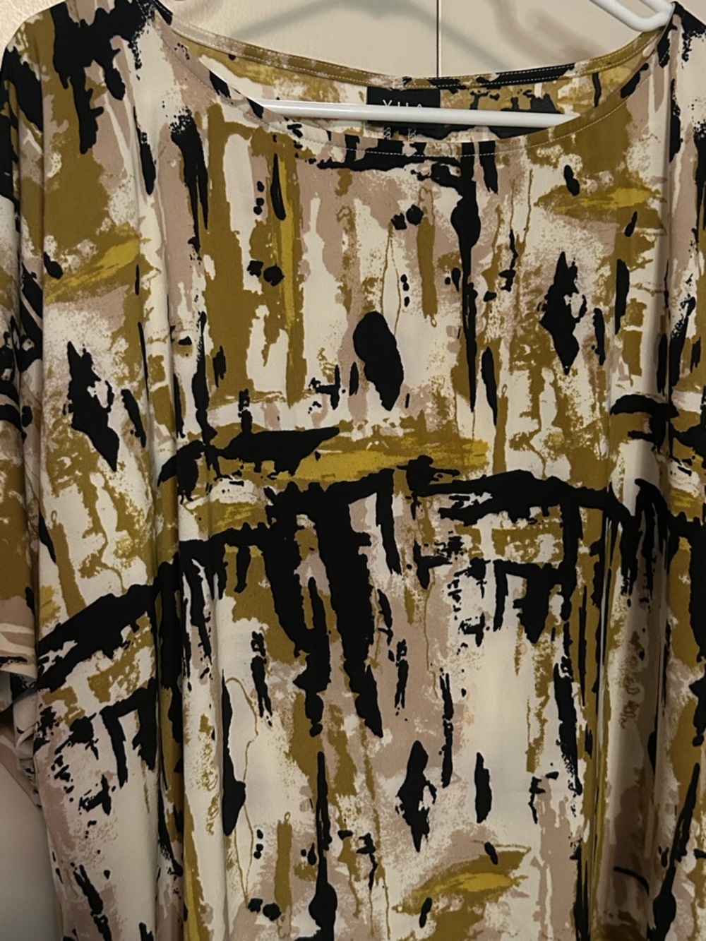 Abstract Brushstroke Mini Dress in Olive, Black & Cream - Picture 2 of 3